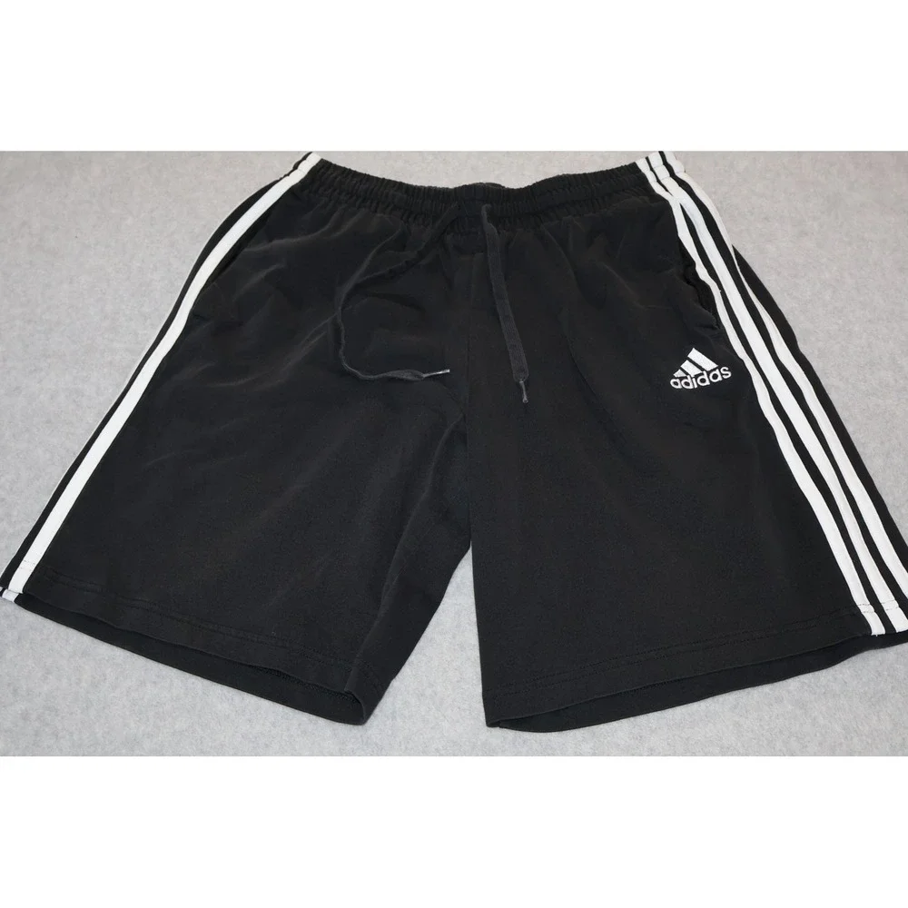 Adidas Gym Shorts Men Large Black 3-Stripes Athletic Gym Workout 9